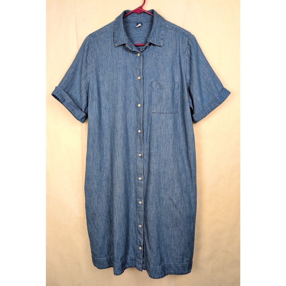 Old Navy blue chambray denim shirt dress Size Large Tall Western Y2K Casual